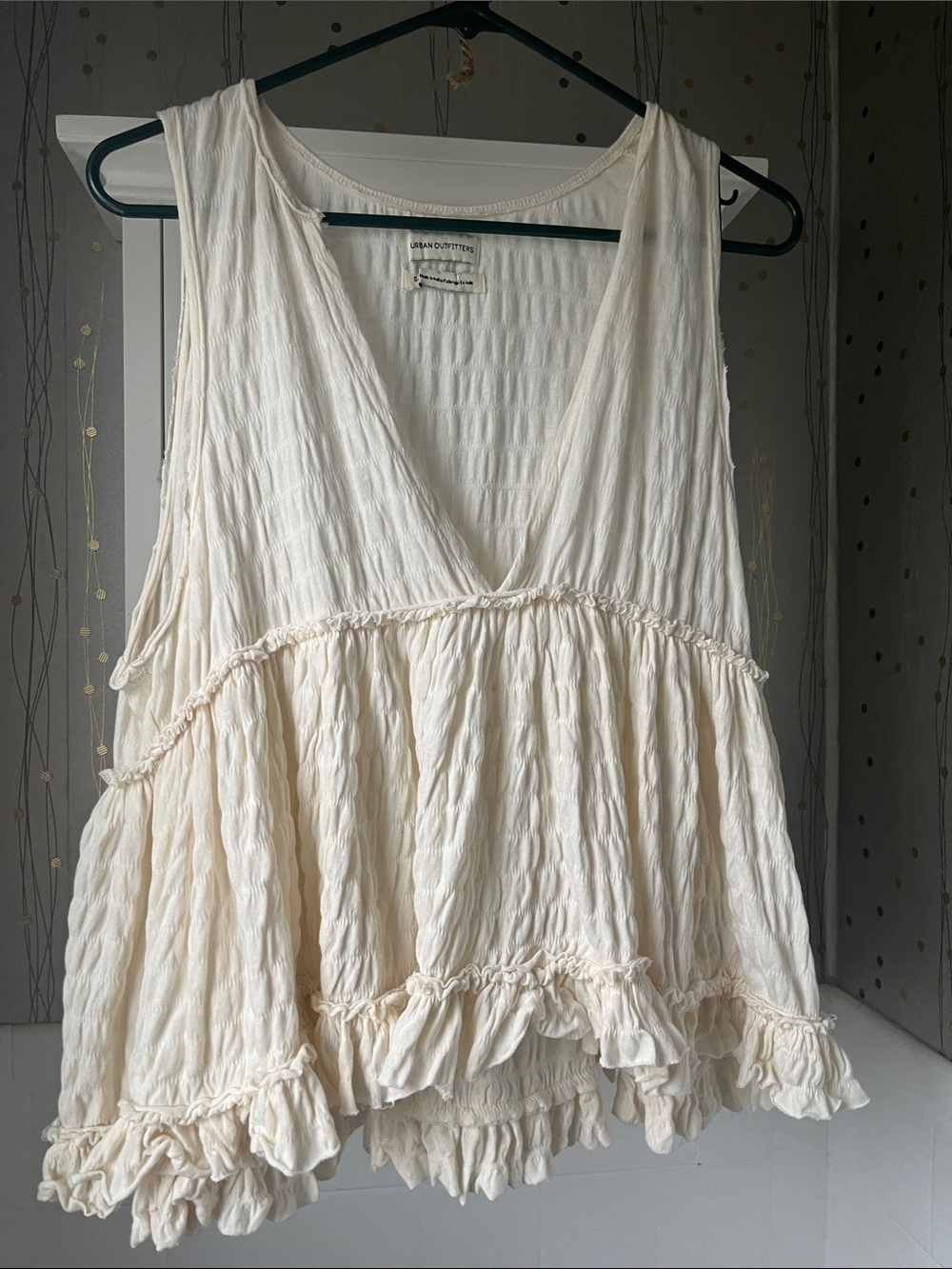 Urban Outfitters Cream Ruffle V-Neck Peplum Tank